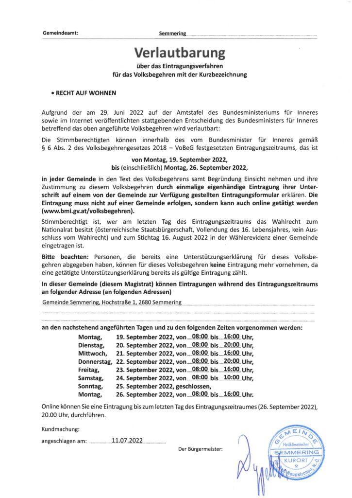Kundmachung Volksbegehren 19.-26.09.2022 II