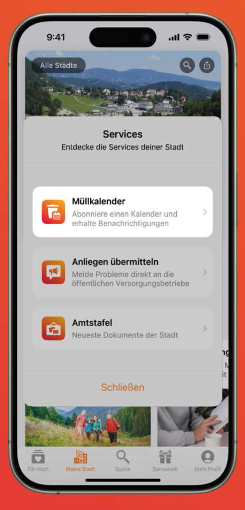 Tippe auf "Müllkalender"