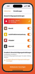 Wähle deinen gewünschten Erinnerungpunkt aus & tippe  auf "Müllkalender hinzufügen"